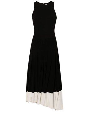 Victoria Beckham Black Pleated Crepe Midi Dress